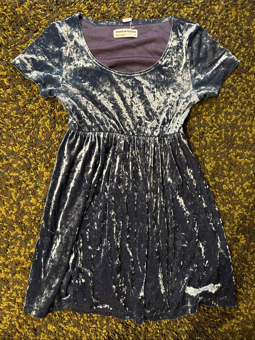 American Apparel Blue Velvet Babydoll Dress